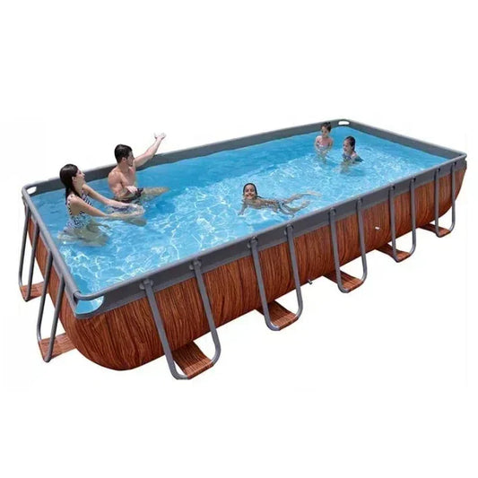 KTX-946643 Large Rectangular Above Ground Family Swimming Pool with Metal Frame
