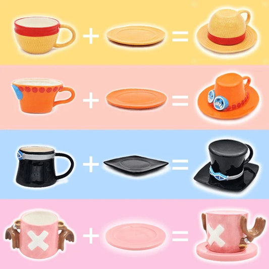 KTX-055699 Ceramic Anime Coffee Cup with Luffy Straw Hat Design, 301-400ml Capacity for Office Use