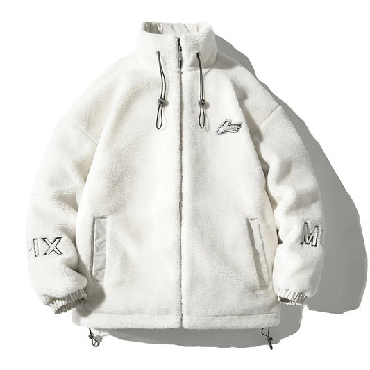 KTX-275987 Men's Casual Winter Thick Short Cotton Blouson O-Neck Jacket With Zipper Closure and Flower Decoration Dot Pattern Workwear