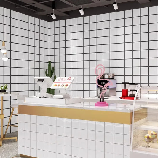 KTX-491347 Self-Adhesive Black and White Square Lattice Waterproof Wallpaper for Bedroom and Dormitory