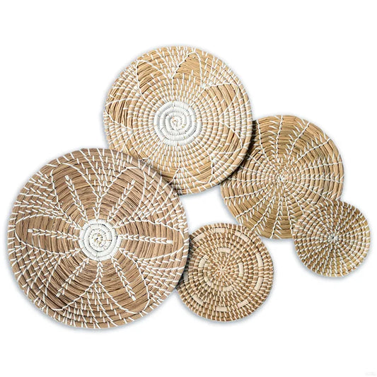 KTX-517907 Rattan Wall Hanging Decor for Living Room - Eco-Friendly Vintage Turkish Style Green Wall Basket