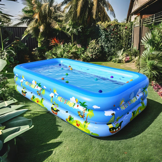 KTX-651731 Inflatable Rectangular Swimming Pool for Kids and Adults, Portable Outdoor Water Fun