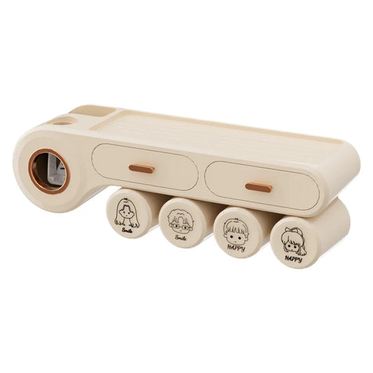 KTX-743827 Automatic Wall-Mounted Toothpaste Dispenser and Toothbrush Holder in Durable Silicone PS Material for Bathroom Use