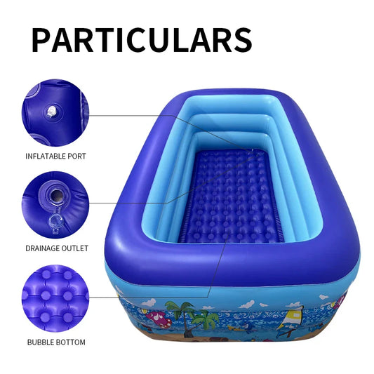 KTX-684499 Inflatable Ocean Pattern Family Pool with Bubble Bottom for Outdoor Use