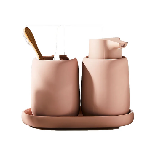 KTX-973203 Ceramic Pink Bathroom Accessories Set with Countertop Jars