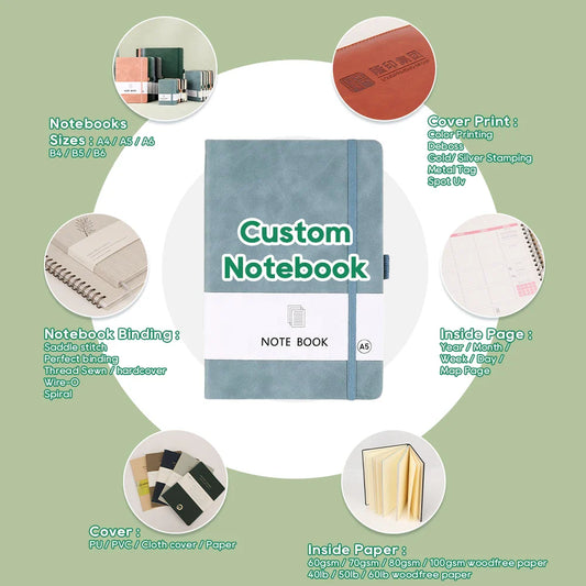 KTX-794259 Custom A5 Hard Cover PU Leather Diary Journal for Students