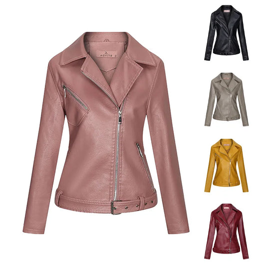 KTX-176531 Autumn Winter New Slim Fit European and American Style Women's Jacket PU Lapel Jacket Leather Jacket Custom