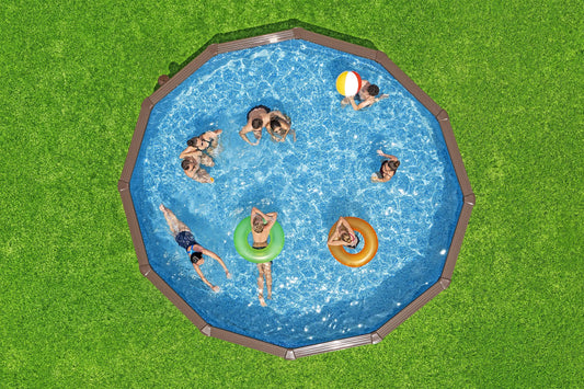 KTX-618963 Large Round Above Ground Family Swimming Pool Set - 5.49 m x 1.32 m Outdoor Portable Design