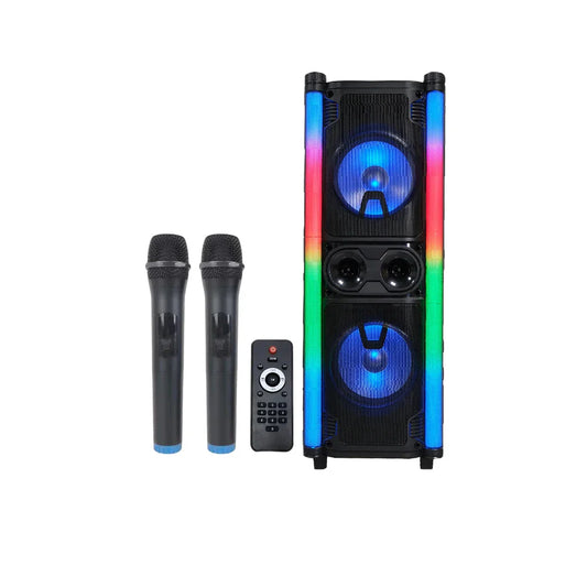 KTX-907091 Portable PA Speaker System with Dual 10" Woofers, 60W Tweeter, and Party Lights