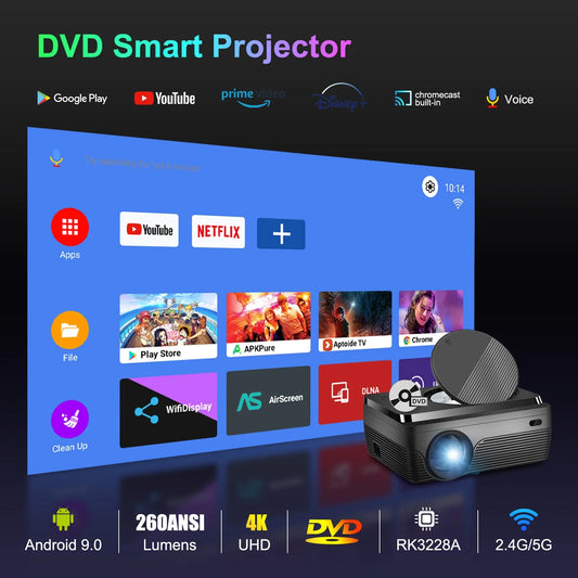 KTX-221779 Android 9.0 4K Home Theater Multimedia Projector with 2.4G and 5G WiFi