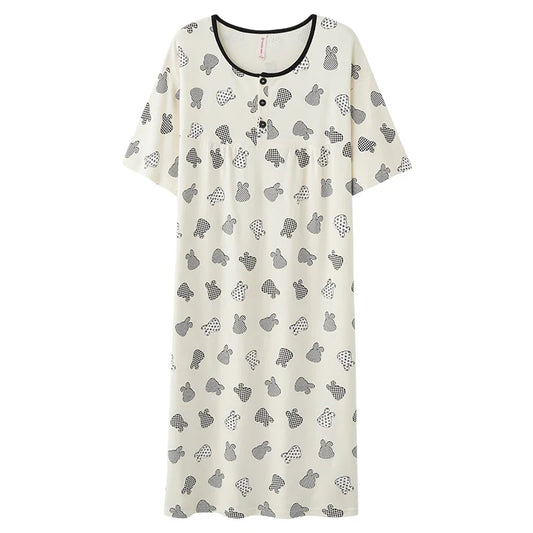 KTX-198099 Mid-length Fashion Nightdress Summer New Cotton Nightgown Cartoon Round Neck Short Sleeves Loose Loungewear Dress