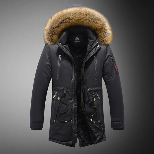 KTX-734739 Extra Thick Winter Men's Cotton Jacket Detachable Raccoon Fur Collar Waterproof Windproof Warm Business Coat Casual Style