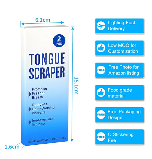 KTX-504147 Stainless Steel U-Shaped Tongue Cleaner Set with Laser Logo - Oral Care Hygiene Kit