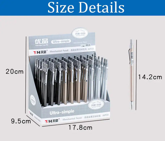 KTX-928787 Student Mechanical Pencil Set 0.5mm & 0.7mm for Writing and Drafting - Silver/Black, 60pcs Box