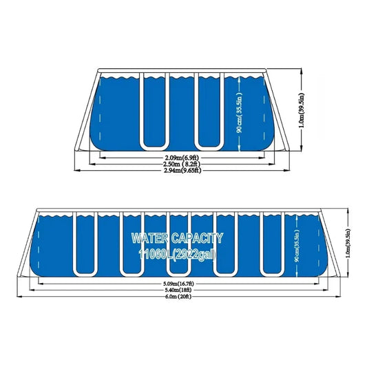 KTX-946643 Large Rectangular Above Ground Family Swimming Pool with Metal Frame