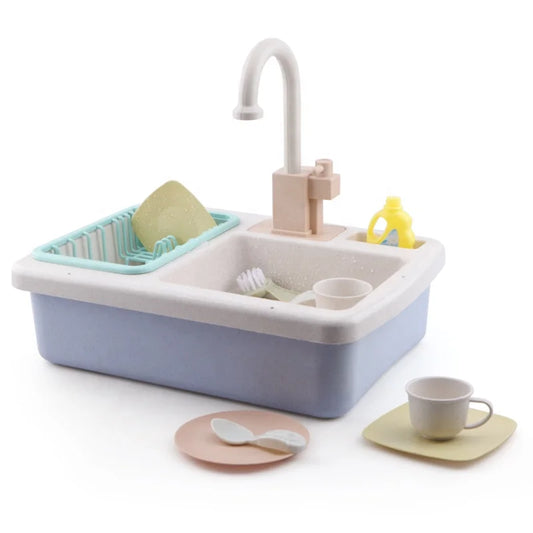 KTX-456915 Electric Play Kitchen Sink Toy with Running Water for Children Ages 2-4, Made from ABS and Bioplastic Wheat Straw
