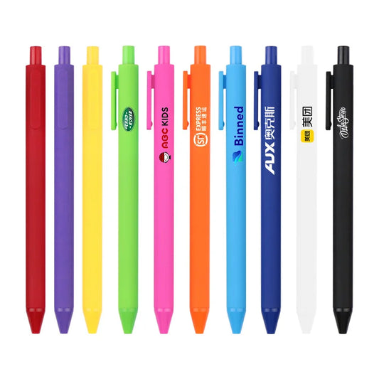 KTX-929939 Custom Logo Printed Retractable Ballpoint Pen with Soft Rubber Grip in Multiple Colours