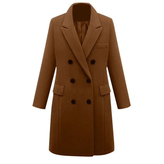 KTX-438675 Women's Winter Clothing Medium to Long Plus Size Double-Breasted Wool Coat With Cashmere Lining Shearling Leather Cotton Filling