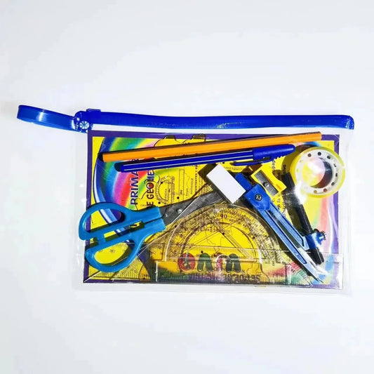 KTX-677843 Geometric Pencil Sharpener, Eraser, and Adhesive Tape Stationery Set for School and Kids