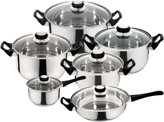 KTX-949779 Modern Stainless Steel Kitchenware Set with Induction-Compatible Glass Bottom Cookware