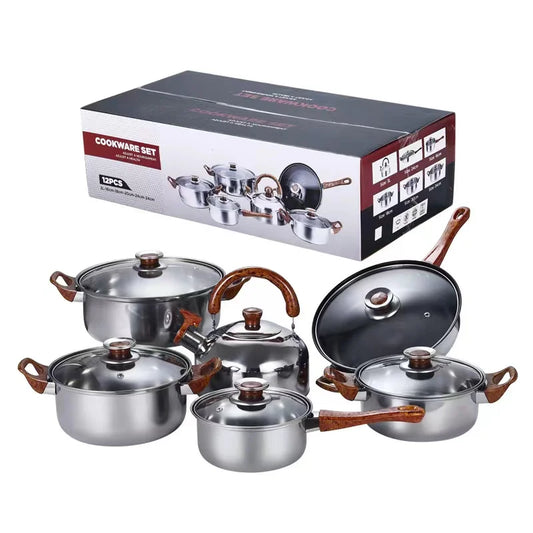 KTX-637907 12-Piece Stainless Steel Casserole Cookware Set with Nonstick Pots and Pans