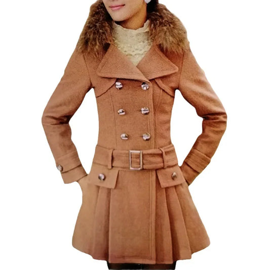 KTX-274835 Medium to Long Elegant Women's Fleece Jacket Winter Coat With Contrasting Wool for Winter Clothing
