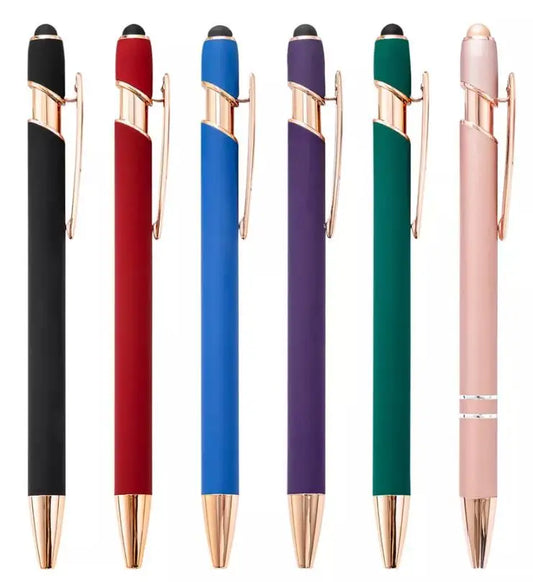 KTX-324307 2 in 1 Multifunctional Stylus and Metal Ballpoint Pen with Custom Logo, Soft Touch Rubber Body, Rose Gold Finish