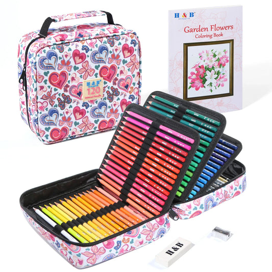 KTX-220243 Multi-Slot Coloured Pencil Set with 72/120/180 Colours in Zippered Nylon Case for Artistic Use