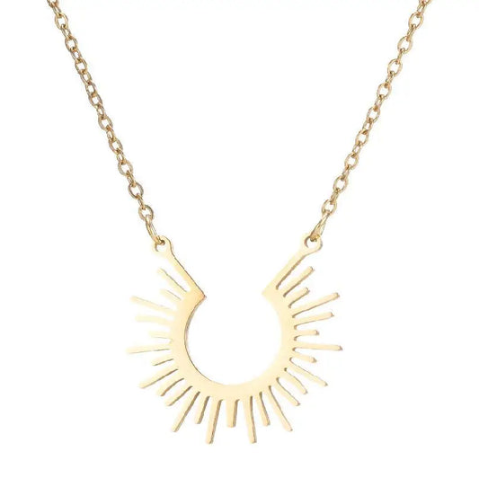 KTX-445587 Stainless Steel Gold Sunburst Pendant Necklace Sun Sunshine Minimalist Women Jewelry Necklace Tarnish Free