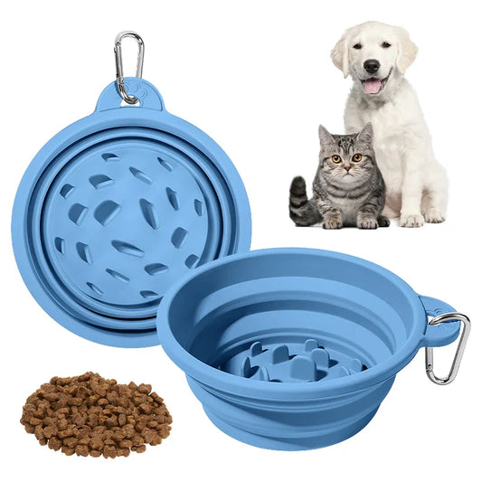KTX-717907 Foldable Anti-Choking Silicone Pet Feeding Bowl for Dogs and Cats - Travel-Friendly Slow Feeder
