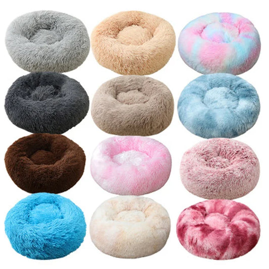 KTX-535955 Super Soft Round Washable Plush Donut Dog and Cat Cushion Bed with Velvet Mat