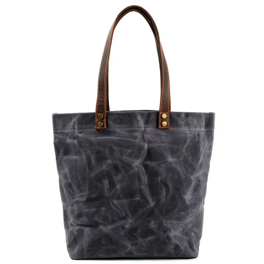 KTX-807699 Vintage Women's Waterproof Handbag in Waxed Canvas and Leather - Classic Shoulder Bag