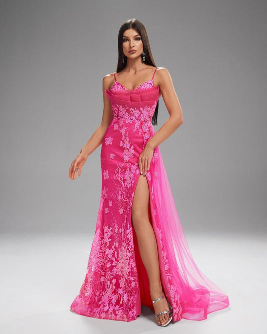 KTX-912403 Rose Pink Women's Evening Gown with Elegant Design and Flowing Silhouette