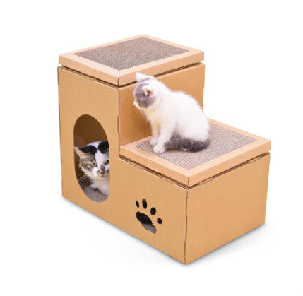 JMT-108618 Cat House with Dual Ladder, Grinding Disc, and Catnip Toy - Ventilated, All-Season Design, DIY Assembly