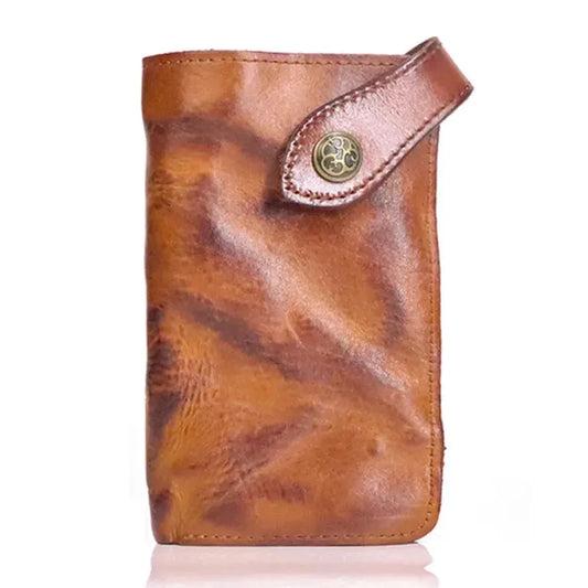 KTX-939923 Vintage Genuine Leather Long Wallet – Hand-Wrinkled Vegetable Tanned Leather, Retro Design, Hasp Closure, Multiple Colours