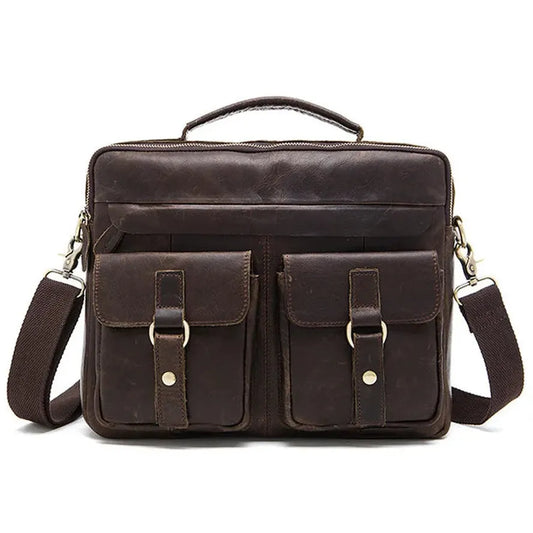 KTX-826963 Men's Vintage Genuine Leather Crossbody Briefcase for Daily Business Use - Soft and Stylish Laptop Bag