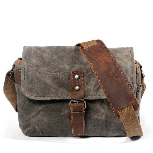 KTX-368019 Waterproof Oil Wax Canvas DSLR Camera Bag for Men - Multi-functional Retro Shoulder Bag