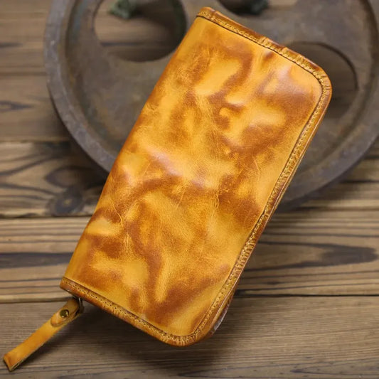 KTX-579475 Genuine Leather Long Wallet with Zipper Closure, Handmade, Retro Style, Available in Multiple Colours