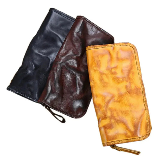 KTX-579475 Genuine Leather Long Wallet with Zipper Closure, Handmade, Retro Style, Available in Multiple Colours