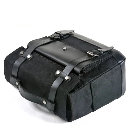 KTX-253907 Universal Motorcycle Saddle Bags - Vintage Canvas Tail Bag with Zippered Pockets, 10.75L Capacity