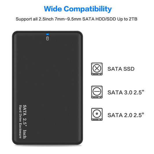 KTX-887507 2.5 Inch USB 3.0 External Hard Drive Enclosure for SATA SSD and Mechanical Drives, Supports Up to 2TB