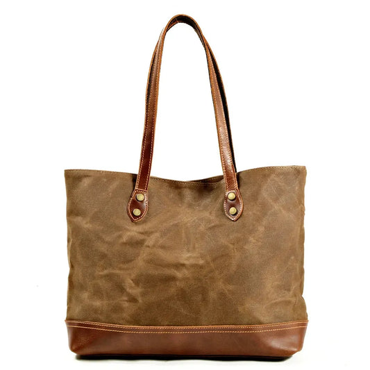 KTX-709395 Casual Retro Canvas Shoulder Bag with Leather Accents - Waterproof, Stylish, and Durable