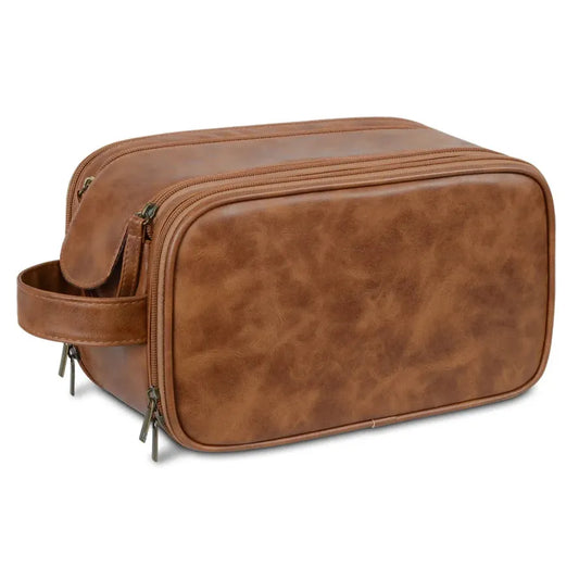 KTX-760275 Large Capacity PU Leather Men's Toiletry Bag - Retro Multifunctional Travel Storage