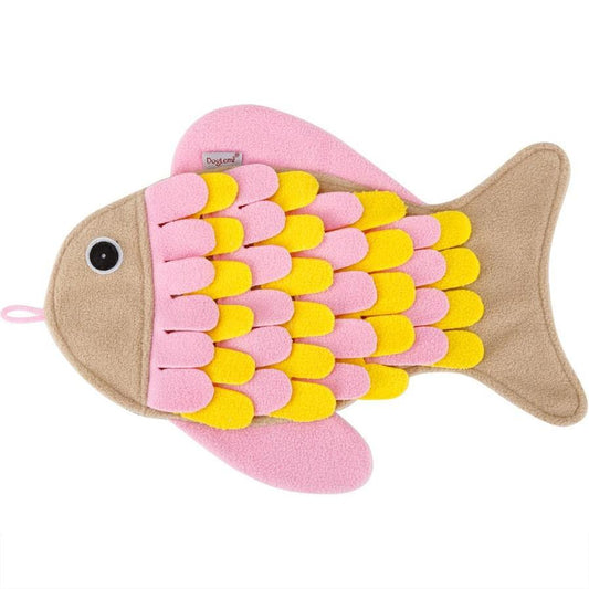 JMT-247754 Fish-Shaped Sniffing Mat for Cats - Interactive Training Toy in Pink, 36x26CM Polar Fleece