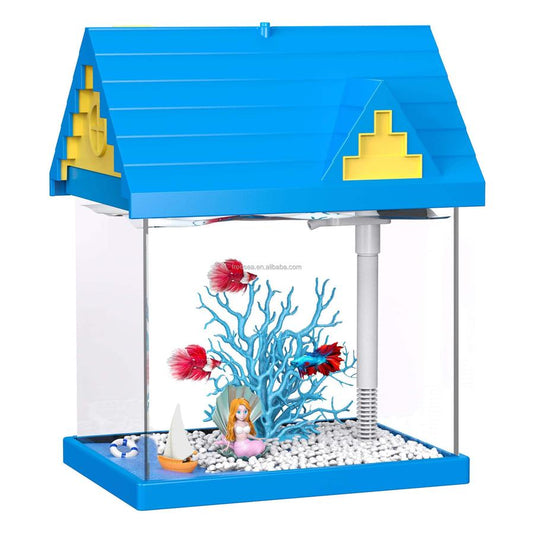 JMT-248906 2-Gallon Acrylic Fish Tank with Filtration and Lighting for Shrimp, Jellyfish, and Goldfish