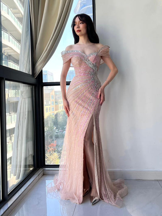 KTX-814099 Elegant Pink Evening Gown for Special Occasions, Model EZ25221