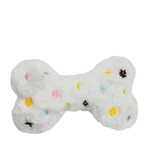 JMT-275530 Chewy Vuitton White Bone Plush Pet Toy for Dogs - 18 x 11 cm
