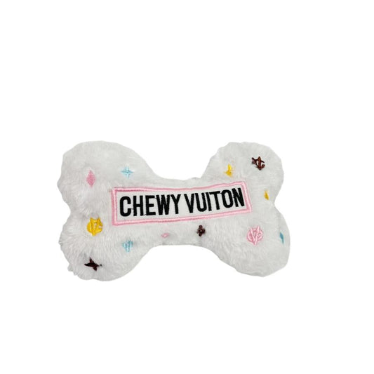 JMT-275530 Chewy Vuitton White Bone Plush Pet Toy for Dogs - 18 x 11 cm