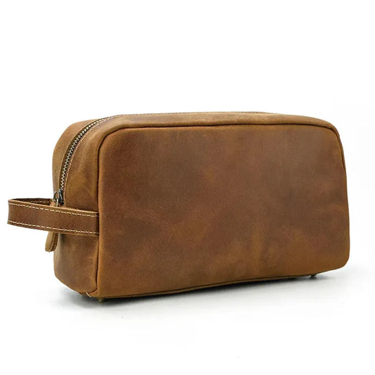KTX-580627 Vintage Leather Cosmetic Bag for Men - Large Capacity Wash Bag in Genuine Cowhide