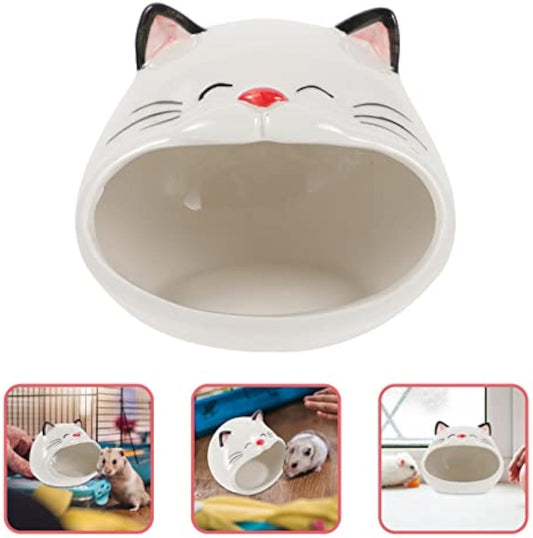JMT-307978 Ceramic Cat-Shaped Hamster House - Comfortable Nest for Small Pets, Ideal for Play, Rest, and Sleep